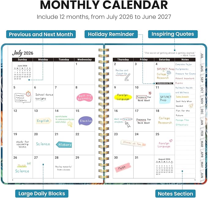 Planner 2026-2027, Academic Year Monthly & Weekly Planner Caledndar, July 2026 - June 2027, Hardcover Large Planning Agenda Book with Tabs for School Office Supplies, 8.5" x 11" - Deep Bearings