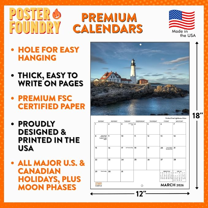 Vacation Calendar 2026 Tropical Getaways Spots Monthly Wall Calender 12 Month | American Made In The USA