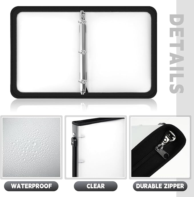 Teling 2 Pcs 2 Inch Zipper Binder 3 Ring Organizer, White | Secure Zipper Closure, Refillable 3 Ring Design, Handle Carry, Fits Letter Size Papers for School, Office and Projects