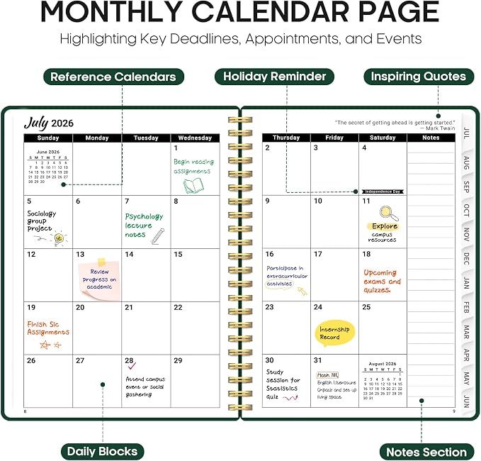 Taja Planner 2026-2027, 8.5" x 11" Calendar Planner, Jul 2026-Jun 2027 | A4 Hardcover Weekly & Monthly Academic Planner, Large Planning Agenda With Tabs, School & Office Supplies, Dark Green