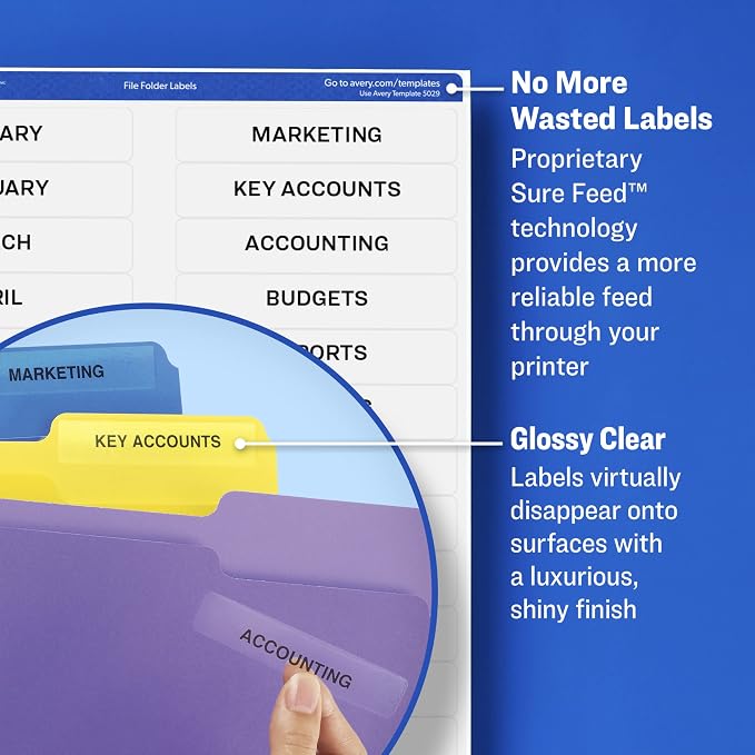 Avery® Clear Self-Adhesive Filing Labels, 2/3" x 3-7/16", 5 Packs, 2,250 Printable Labels Total (5029)