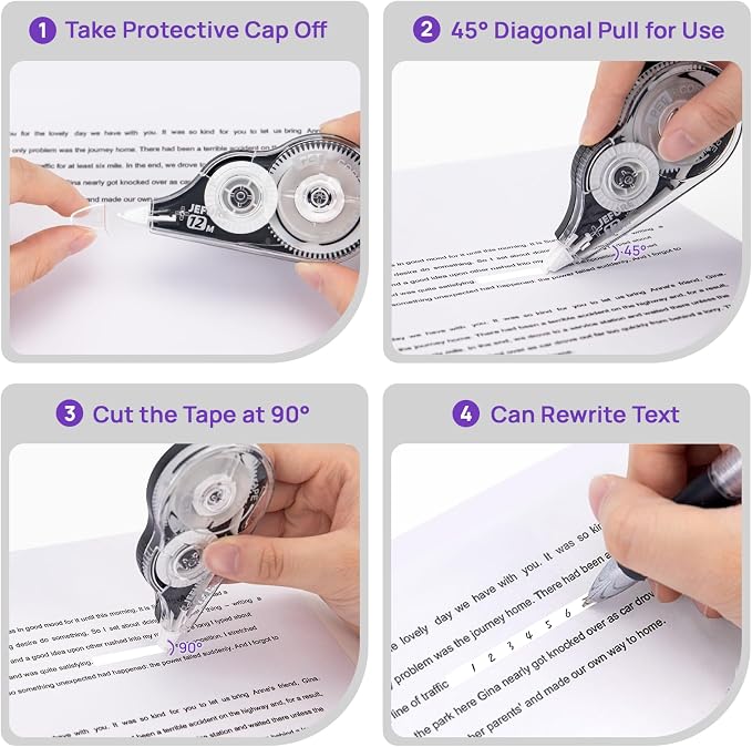 4 Pcs Correction Tape, 39.37 Ft White Wrong Out Tear-Resistant