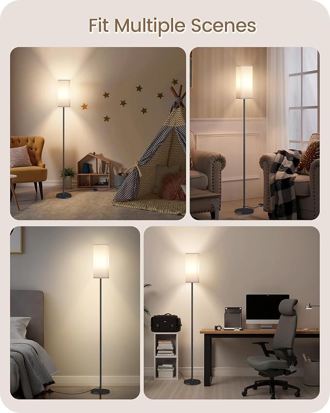 2Pack Floor Lamp, Pole Lamp with Foot Switch, Modern Standing Lampshade, Minimalist Freestanding Lamp (Bulb Not Included), for Living Room, Bedroom, Office, Black and White CW07LDP205
