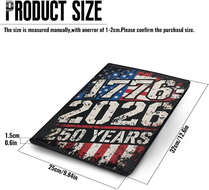 Dreaweet 250th Anniversary Leather Portfolio 1776-2026 250 Years American Flag Patriotic Padfolio Binder Organizer Resume Portfolio Folder Document Folio for Letter Size Writing Pad