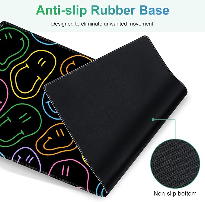 Large Gaming Mouse Pad Set, 4 in 1 Extended Keyboard Desk Mat with Wrist Rest, Computer Game Mousepad, Non-Slip Desk Pad Protector Easy Typing Pain Relief for Home Office I Black Retro Hippie