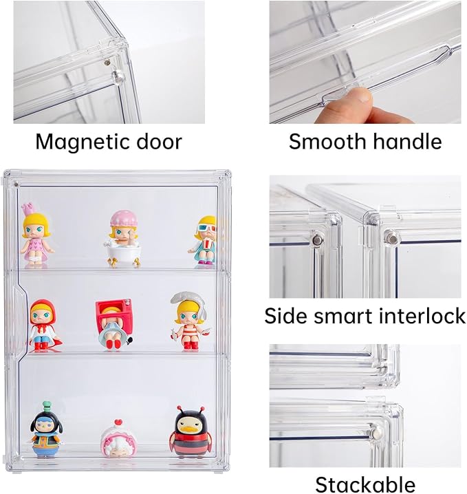 BOHOIDEE 3 Tiers Clear Display Case for Figures, Acrylic Storage Organizers Box with Magnetic Door, Wall-Mounted Dustproof Showcase for Collectibles Action Figure