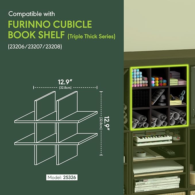 Furinno Cubicle 9-Compartment Cube Insert, Grid Cube Organizer, Dark Oak | 12.9W x 12.9H, Geometric Shelf Accessory, Fits into Furinno Triple Thick Cubes, IKEA Kallax, for Organizers and Storage