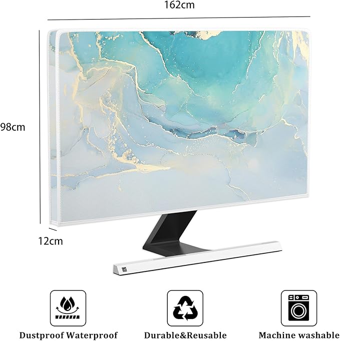 Baocicco Blue Green Marble TV Display Screen Cover 70 Inch Creative Anti-Static Dustproof Monitor Accessories Laptop LCD Cover Modern Screen Television Decoration for LED LCD OLED TVs