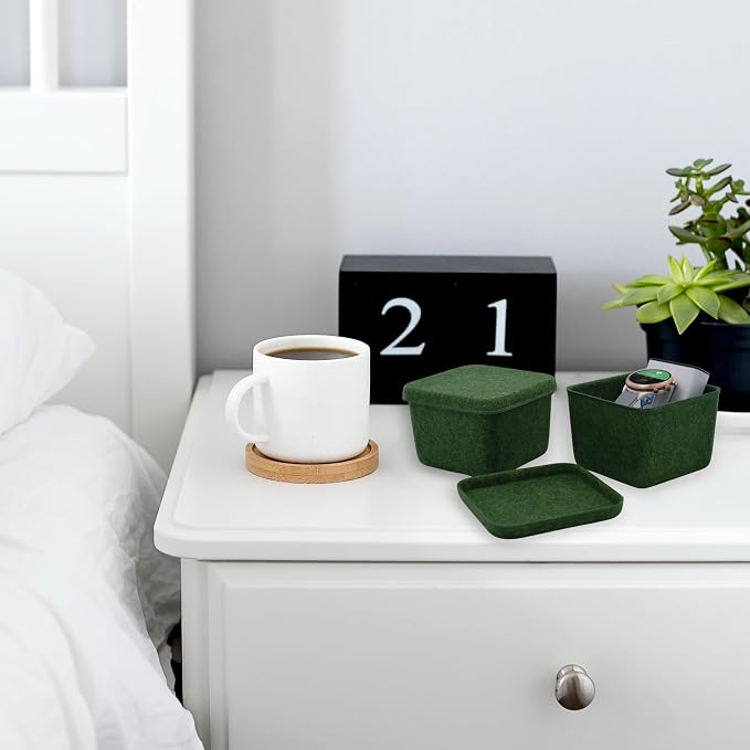 2pc Felt Desktop Stackable Storage Container with Lid Forest Green