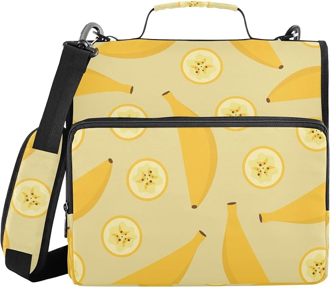 Yellow Bananas and Slices Zipper Binder with Shoulder Strap Trapper Keeper 3 Ring Binder Organizer Large Capacity Multiple Compartments for School Office