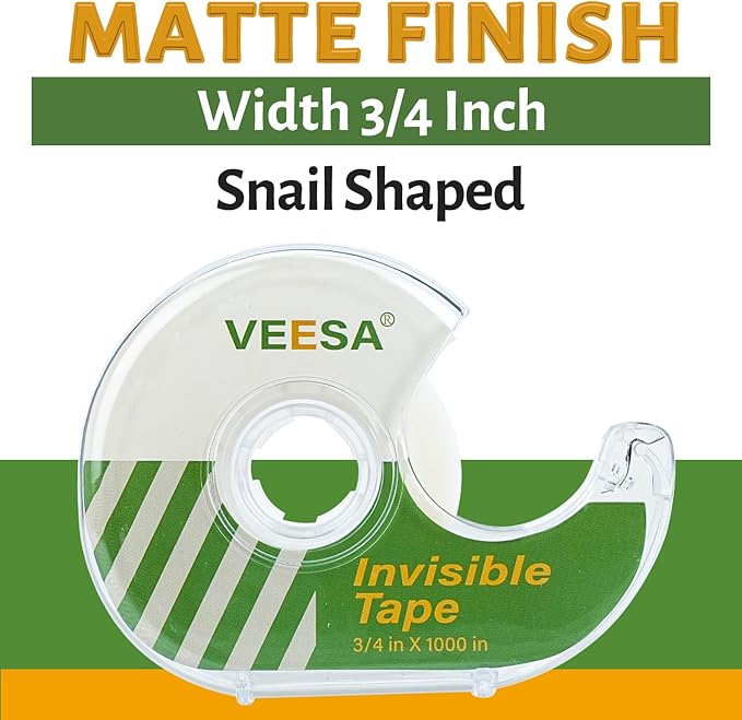Invisible Tape, 12 Dispensered Rolls, 3/4 x1000 Inches, Matte Finish, Gift Wrapping Tape for Label & Mend, Classroom, Office, Back to School Supplies