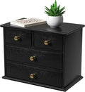 Oak Desk Organizer with Drawers, Durable Wooden Desktop Storage Box | 4 Drawer Tabletop Organizer with Metal Handles & Non-Slip Pads for Office, Bedroom, Bathroom, Vanity & Makeup Storage, Black