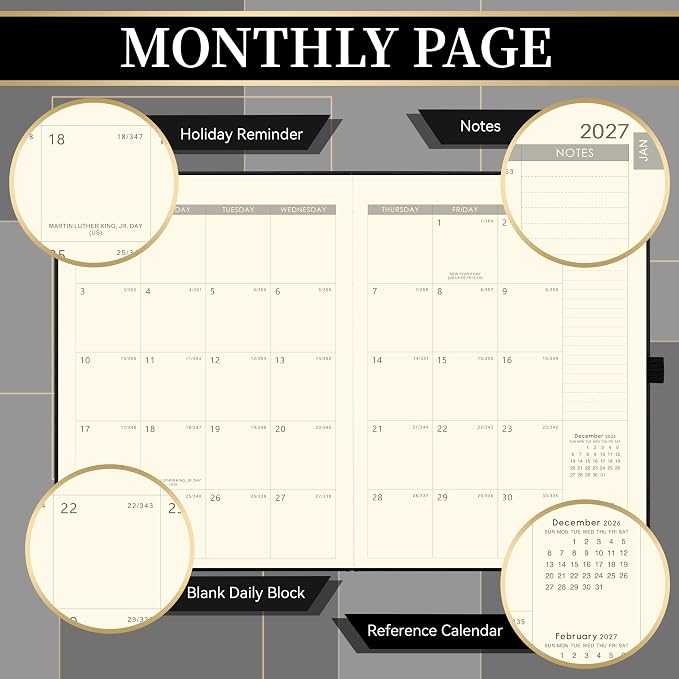 Vondafe 2027 Planner Weekly and Monthly, Jan. 2027 - Dec. 2027, 9" x 11"