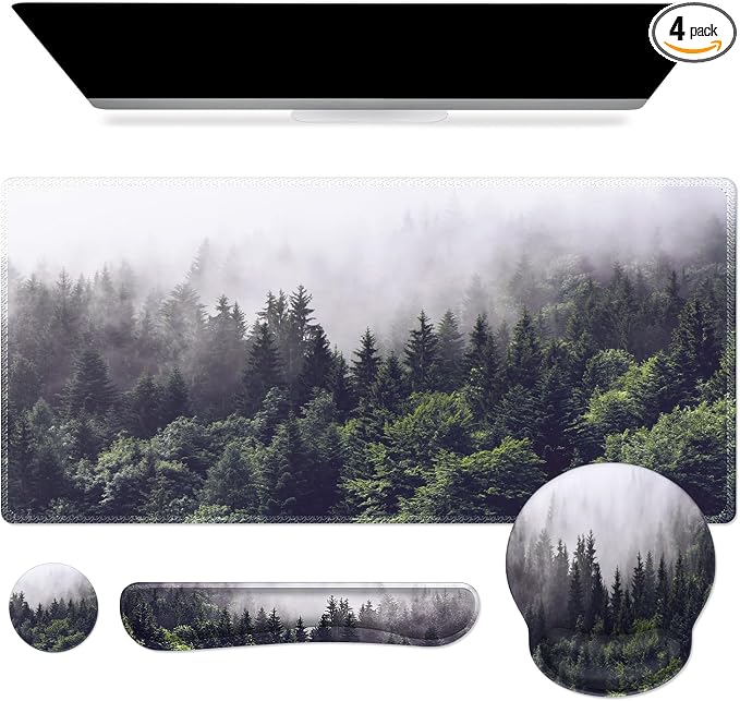 iCasso Forest Computer Pad 35.4"x15.7", Desk Blotter for Classroom | Study Ergonomic Desk Pad Featuring Keyboard Wrist Rest, Cute Mousepad Set for Gaming Computer Office Workspace Area