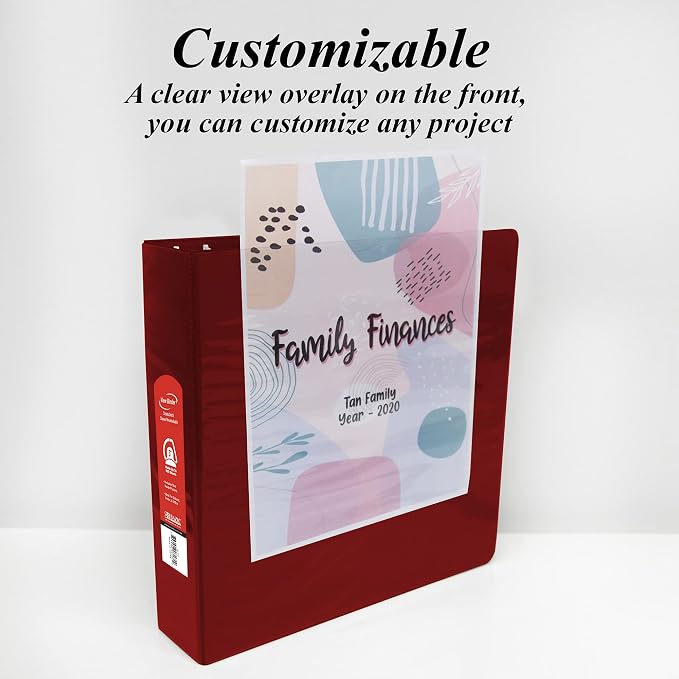 BAZIC Products 3" Burgundy 3-Ring View Binder, Slant-D Ring, 2-Pack | 2 inside pockets, 3 in Burgundy view 3-ring binder, slant-D rings, holds up to 600 sheets, Durable poly cover, 2 Pockets