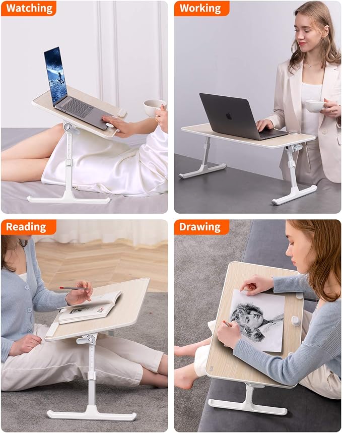 Laptop Desk for Bed, SAIJI Lap Desks Bed Trays for Eating Writing | for Eating Writing, Adjustable Computer Laptop Stand, Foldable Lap Table in Sofa and Couch（20.5x11.8 Teak