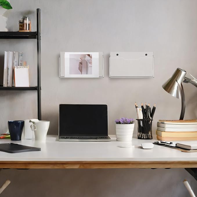 Feifeiya 2Pcs Clear Acrylic File Holder Wall Mount Mail Magazine Organizer File Holders with Screw Wall Office Document Storage Magazine Brochure(14"x8.3"x1.2",Horizontal,Clear)