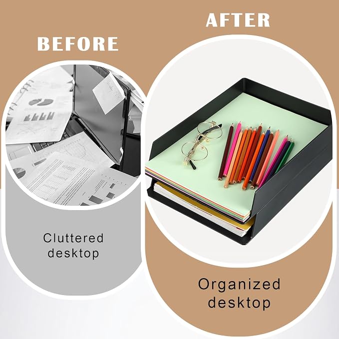 12 Pcs Stackable Paper Trays Rectangular Plastic Desk Holder Desktop Document File Organizer Storage Letter for Office Classroom (Black)