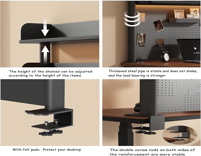 31.5 Inch Clip-on Desktop Organizer Bookshelf with Pegboard, Desk Shelf Organizer, Multipurpose Computer Desk Desktop Bookshelf, Desk Extender Pegboard Clamp, Desktop Display (Black)