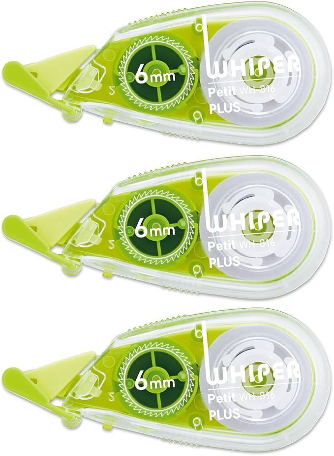 Plus WH-816-3P Correction Tape, White Petite, 0.2 inches (6 mm), Green, Pack of 3 49-246