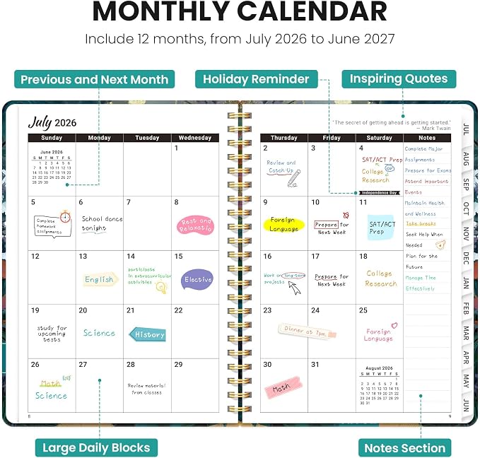 ZOTIA Academic Planner 2026-2027, Monthly & Weekly Jul 2026-Jun 2027 | Secret Bloom, 6.3" x 8.5" Calendar Planner for Women, Hardcover Pretty Organizer for Women, School Office Home Supplies