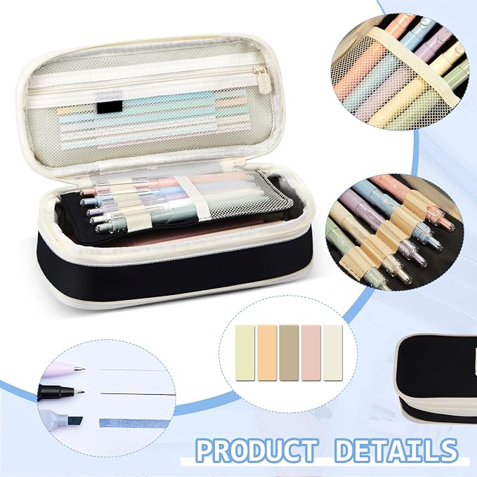 Sinload 60 Pcs Aesthetic Book Annotation Kit School Supplies Cute Pencil Case Mini Stapler Set 12 Highlighter 5 Gel Pen 6 Pencil 5 Magnetic Bookmark 1220 Sticky Note Student Stationary(Black)