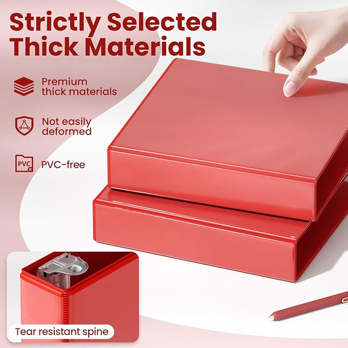 SUNEE 3 Ring Binder 1.5 Inch D Ring, Clear View Binder Three Ring PVC-Free (Fit 8.5x11 Inches) for School or Office Supplies, Dark Red, 1 Pack