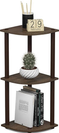 Furinno TURN-N-TUBE Corner Shelf, 3-Tier Corner Bookshelf, Display Storage Shelves, for Organization and Storage, Living Room, Home Office, Garage, Walnut