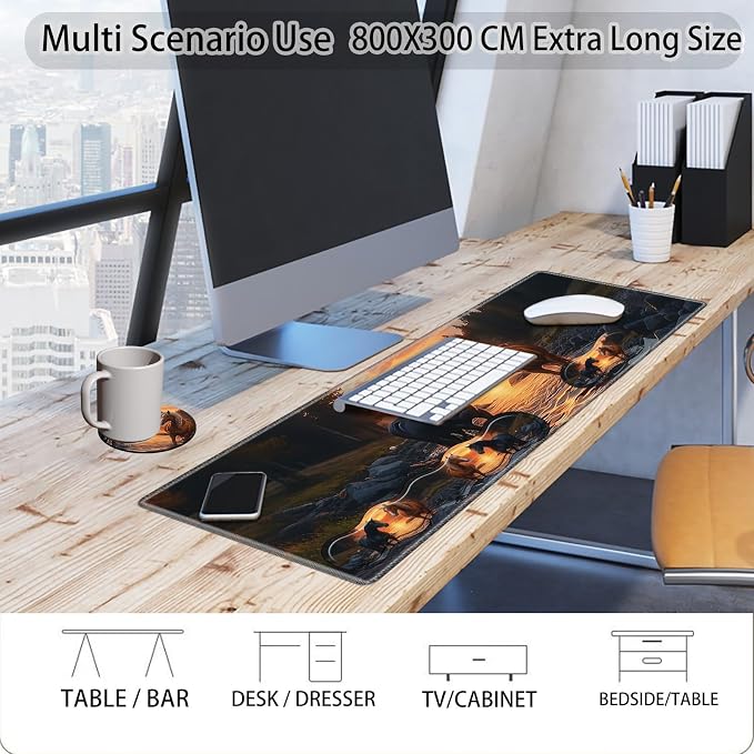 Desk Mat Large Gaming Mouse pad Set 31.5x11.8 inch [4in1Mousepad + Keyboard Wrist Rest+Mouse Wrist Rest+Coaster ] with Ergonomic Desk Pad for Home Office Table Computer - Oil Art Horse