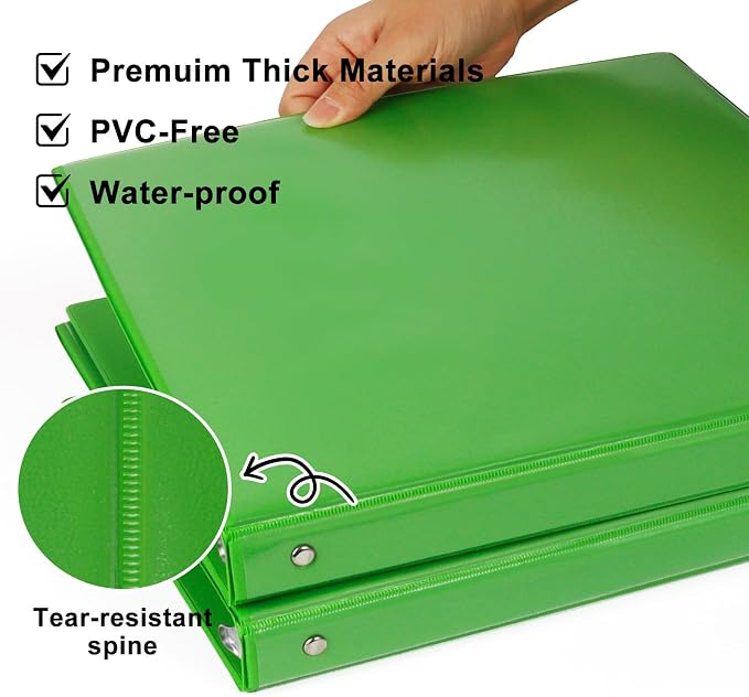 CIXILDTS 0.5-inch Round Ring Binder, Durable 1/2" 3 Ring Binder Fit Letter Size Paper, Green, 6-Pack
