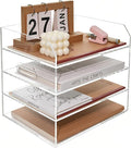 Paper Tray Organizer for Desk, 4 Tier Acrylic Desk Organizers and Accessories, One-Piece Integrated A4 Paper Organizer with Handles, Crystal-Clear Letter Tray & Office File Holder, Books Notes