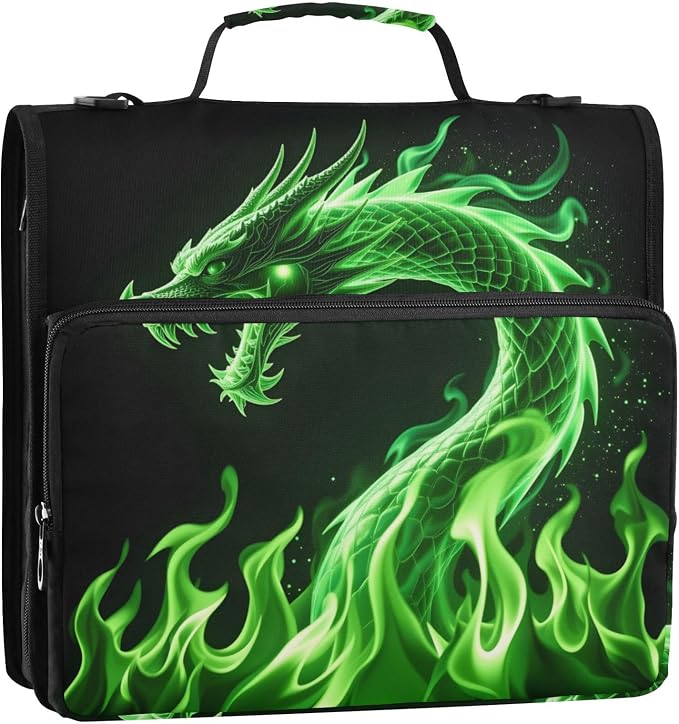 Green Dargon 3 Ring Zipper Binder Bag Binder Organizer with Handle Shoulder Strap for School Work Office Supplies