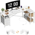 Alpen L Shaped Computer Desk, 47.2 Inch Corner Desk with Drawers and Power Outlets, Home Office Desk for Gaming, Study Writing PC Table with Storage and Reversible Shelf, White