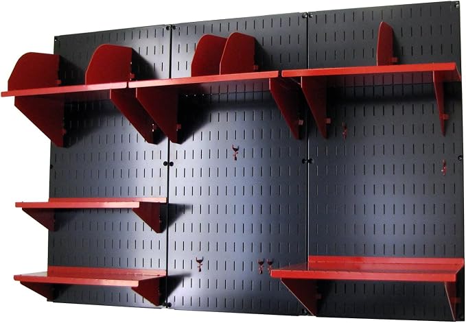 Wall Control Office Organizer Unit Wall Mounted Office Desk Storage and Organization Kit Black Slotted Wallboards and Red Accessories