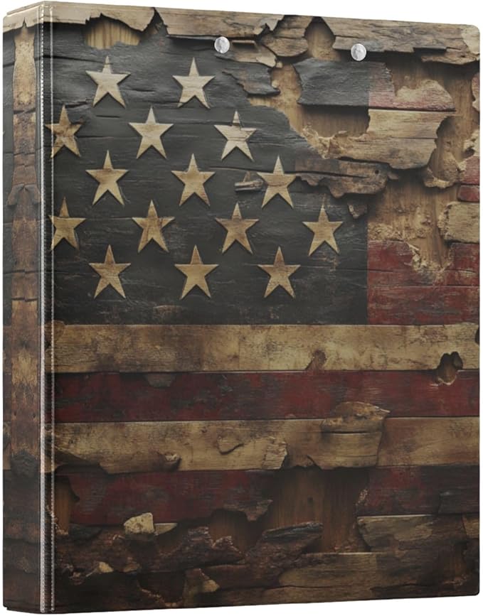 Vintage American Flag 3 Ring Binder 1.5 Inch Binder with Clipboard PVC Pockets Fits 8.5 x 11 Inch Paper Holds 200 Sheets for School and Office Supplies