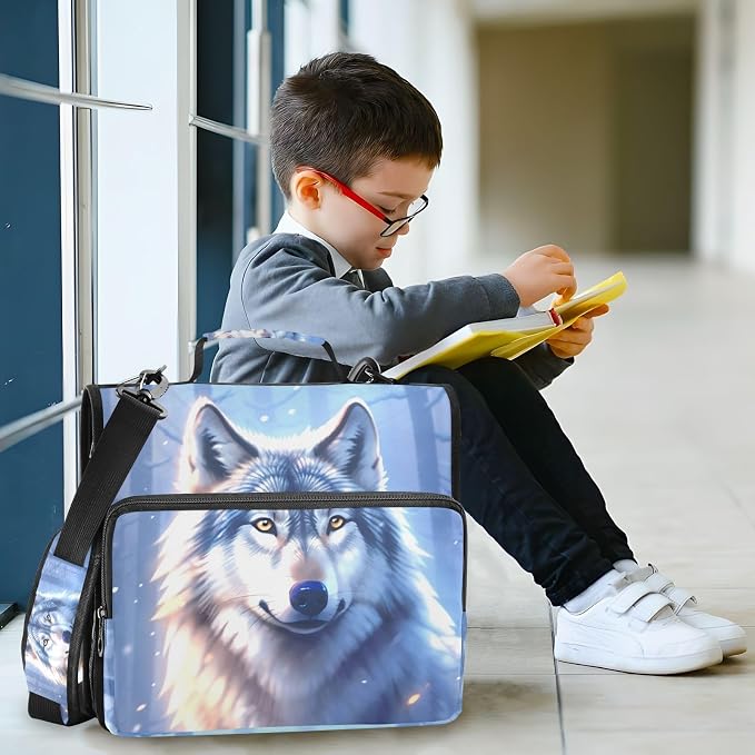Wolf Winter 3 Ring Binder Bag 1.5 inch Binder Organizer with Zipper Shoulder Strap 500 Sheet Documents Storage for School Office