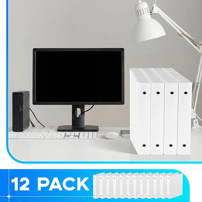 Henoyso 12 Pcs 1.5 Inch Mini 3 Ring Binders Fits 5.5" x 8.5" Paper, Holds(Capacity 350 Sheets), Plastic Flexible Three Round Rings Small White A5 Binders Bulk for School, Office Use, Photo Album