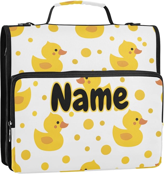 Custom Cute Yellow Ducks 3 Ring Binder Bag 1.5 inch Personalized Name Binder Organizer 500 Sheet Documents Storage for School Office