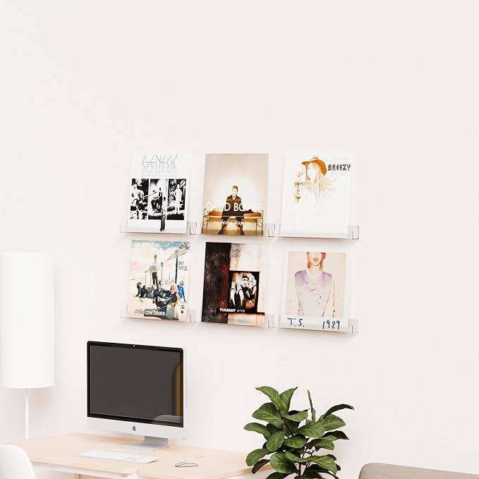 4 Pack Vinyl Record Wall Display,15" Acrylic Invisible Floating Bookshelf for Kids Room,Clear Wall Mounted Hanging Book Shelves,Modern Picture Ledge Display and Album Vinyl Wall Mount Shelf
