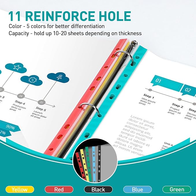 Sheet Protectors, PANDRI 200 Pack Color Heavy Duty Plastic Page Protectors Sheet Reinforced 11-Hole Fit for 3 Ring Binder Fits Standard 8.5 x 11 Paper, 9.25 x 11.25 Top Loaded, Acid Free