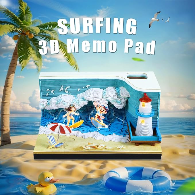 3D Time Piece Calendar, 2027 Desk Calendar With LED Light, 3d Tree Memo Pad Creative Desk Calendar, Christmas Gift for Colleague Friend, Desktop Decoration (Surf)