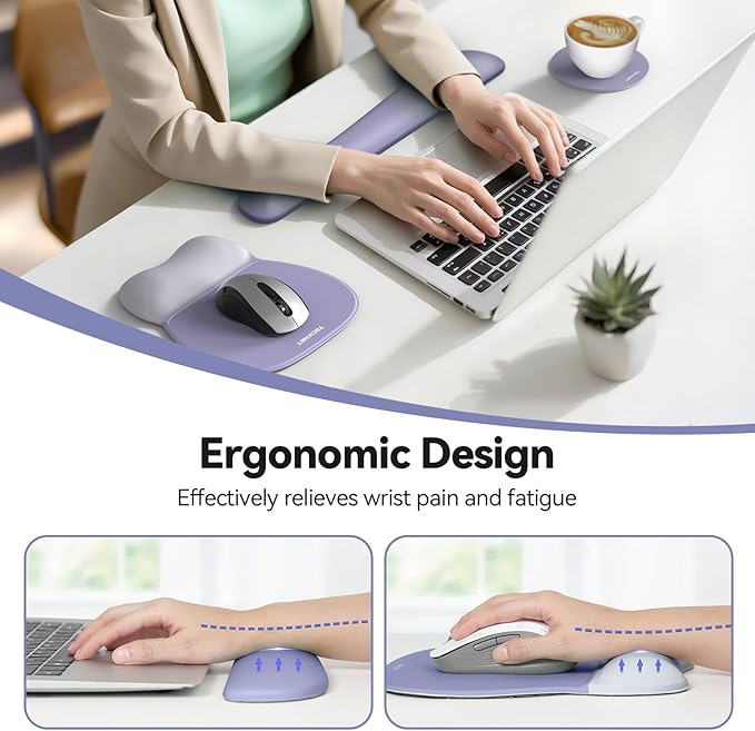 TECKNET Gel Mouse Pad Set with Wrist Rest and Keyboard Wrist Rest, Ergonomic Mousepad Rests with Non-Slip PU Base for Pain Relief, Computer, Laptop, Office & Home