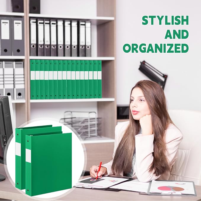 Henoyso 48 Pack 1 Inch 3 Ring Plastic Binders, Bulk Flexible PP Binders for Classroom & School Supplies, Letter Size 8.5 x 11, Holds 240 Sheets with Interior Pocket (Green)