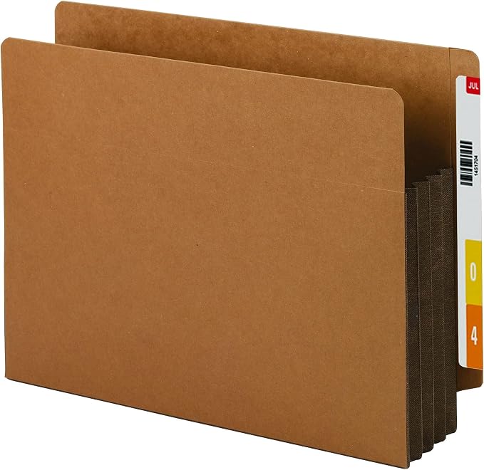 Smead End Tab Pocket, Reinforced Straight-Cut Tab, 3-1/2" Expansion, Extra Wide Letter Size, Redrope with Dark Brown Gusset, 10 per Box (73681) (Pack of 5)