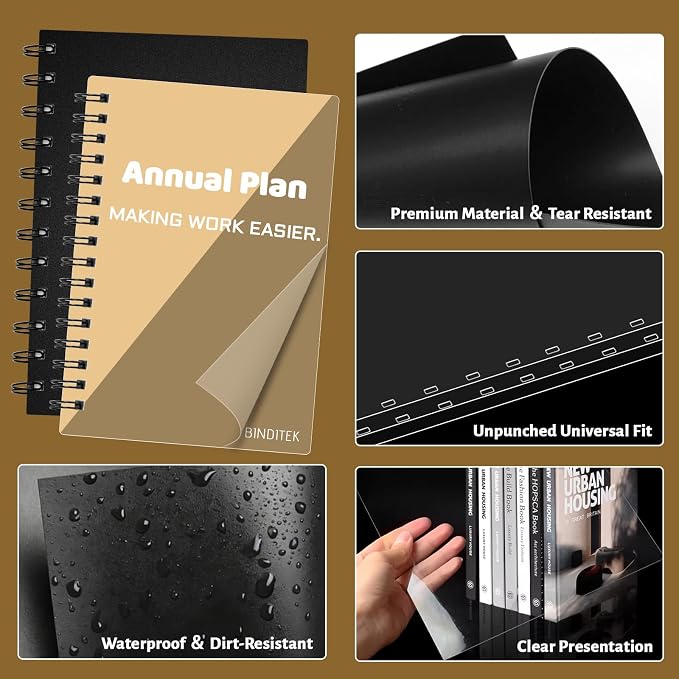 24PCS Binding Covers and Backs Set, 8.5 x11 Inch Clear Book Cover | 12Pcs 8mil Clear PVC Binding Cover, 12Pcs 12mil Black Poly Cover, Letter Size, Un-Punched, Square Corners, for Home Office