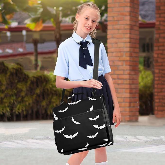 Halloween Bat Binder Bag 3 Ring Zipper with Handle Shoulder Strap | for School Work Office Organizer Storage Case