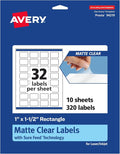 Avery® Matte Clear Rectangle Labels, Sure Feed® Technology, 1" x 1.5", 320 Count, Print-to-the-Edge, Laser and Inkjet Compatible