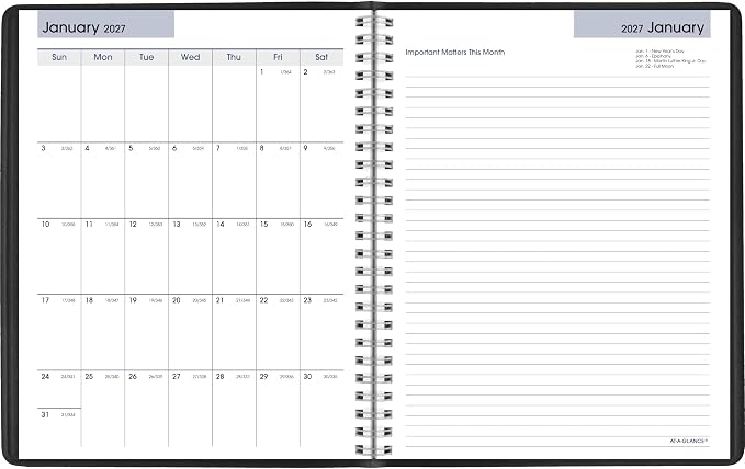 AT-A-GLANCE 2027 Planner, Weekly & Monthly, 7" x 8.75", Executive Soft Cover, DayMinder, Black (G5460027)