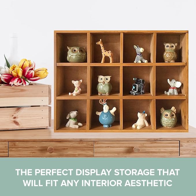 12-Slot Wood Display Cabinet 12 x 15.5 Square Cubby Shelf Organizer - Tabletop or Wall Shelf - Farmhouse Decor Organizers and Storage - Rustic Wall Decor - Cube Storage & Display Cabinet