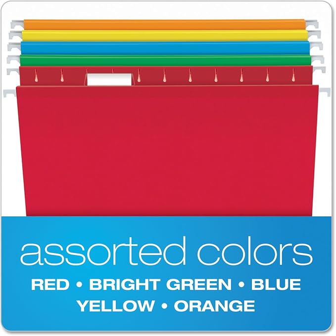 Pendaflex Reinforced Hanging File Folders, Letter Size, Assorted, 1/5 Cut, 25/BX (4152 1/5 ASST)